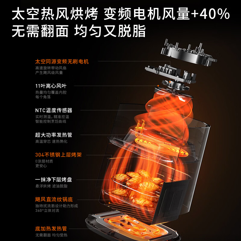 Joyoung variable frequency oven double-layer air fryer NTC precision temperature control household practical 7L large capacity upper and lower dual viewing large windows steaming, grilling and frying all in one KL70-V8