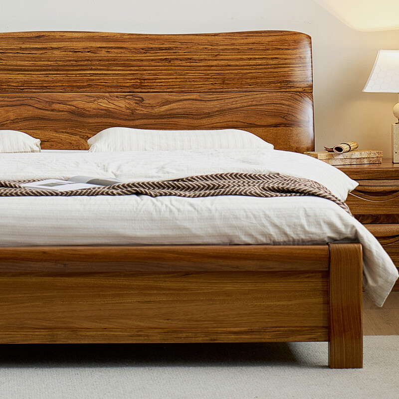 Sure enough, ebony solid wood bed modern Chinese style master bedroom double bed home simple 1.8 meter large bed high-end bedroom furniture Shangfeng Shengshui series 1.8 meter ordinary bed