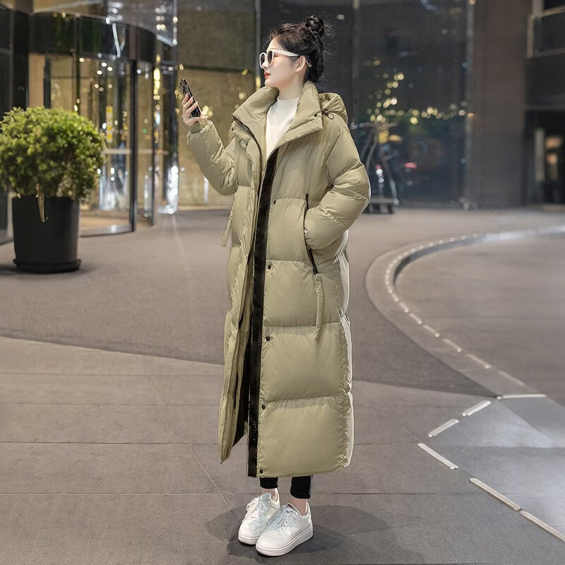 Sibaishe Long Goose Down Jacket 2025 Winter New Women's Straight Long Sleeve Hooded Over-the-Knee Down Jacket