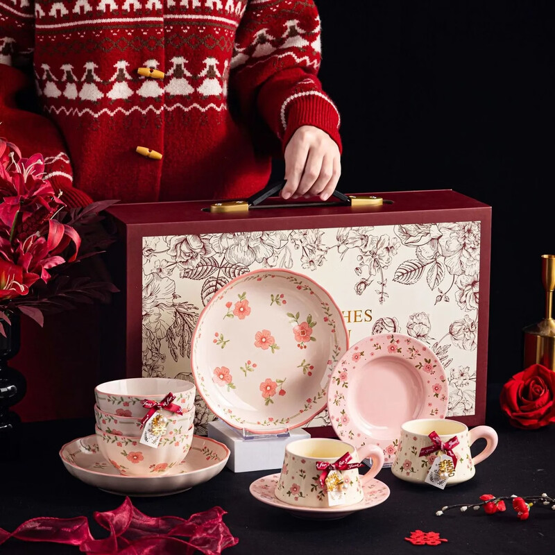 Garson wedding gift for newlyweds bowl and plate set, engagement and wedding gift, high-end wedding tableware set for bride, Taohuayuan-perfect bowls, cups and plates