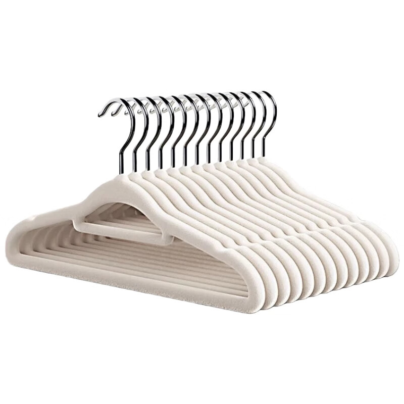 Mengting flocked clothes hanger seamless wardrobe hanger clothes hanging clothes drying rack non-slip shoulder hanger clothes rack beige 10 pieces