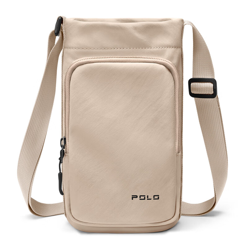 POLO lightweight single shoulder crossbody bag for men and women daily commuting mobile phone bag portable water cup bag cycling sports small shoulder bag apricot color