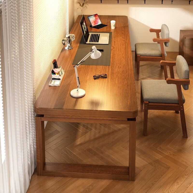 Large table to the living room double desk home solid wood leg long table computer desk study writing desk dark walnut color 180*60cm|rubber wood legs