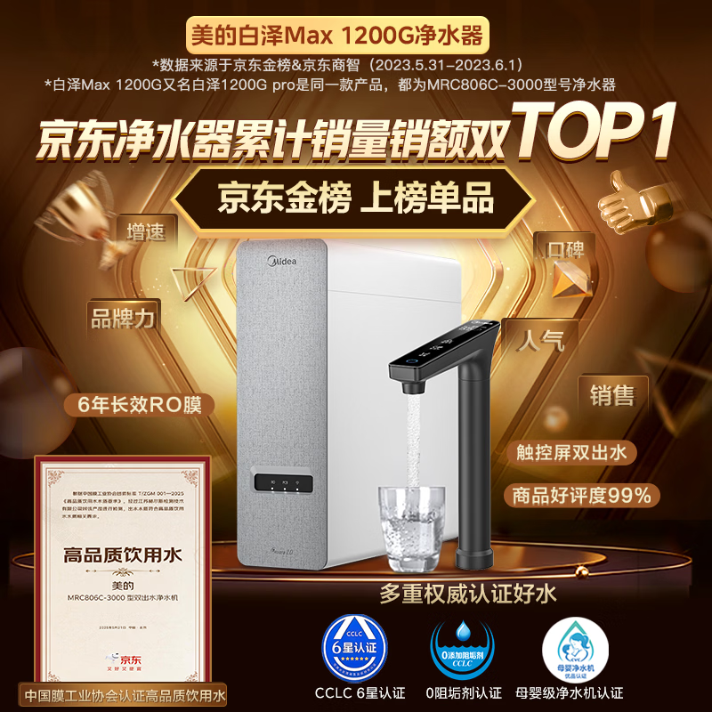 Midea Baize Max 1200G 0 antiscalant water purifier for home use 6-year long-term RO reverse osmosis kitchen direct drinking filter water purifier touch screen dual water outlet