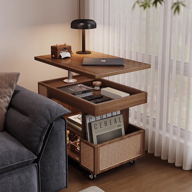 Solid wood coffee table liftable sofa side table side cabinet tea table mid-century style movable living room coffee table table walnut color solid wood lift coffee table