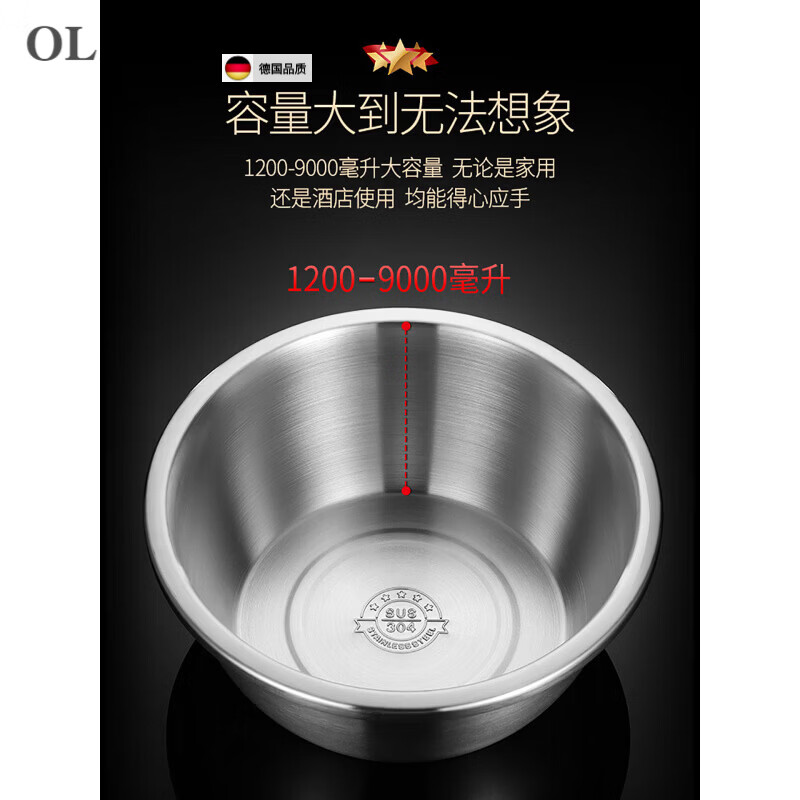 Olevo German imported quality 304 stainless steel washbasin thickened household kitchen rice sieve drainage basket leaking soup upgraded 304 steel basin 20+22+24+26+26 leaking basin (attached