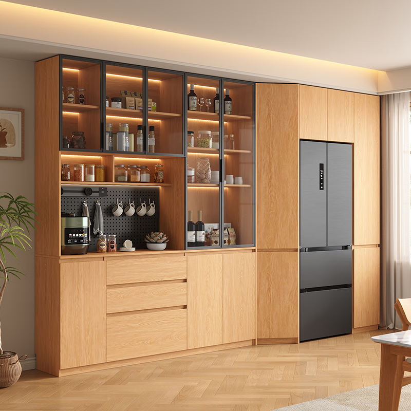 Gugezhijia customized solid wood sideboard against the wall, integrated storage cabinet, warm white storage cabinet, wine cabinet, kitchen dining table integrated cabinet, 2.4 meters long