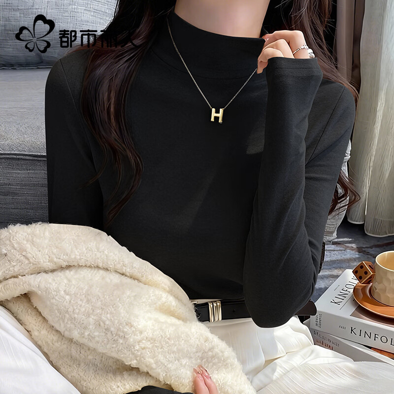 Urban beauty bottoming shirt for women that can be worn as an inner layer and a foreign style 2025 new autumn and winter plus velvet foreign style warm casual long-sleeved top