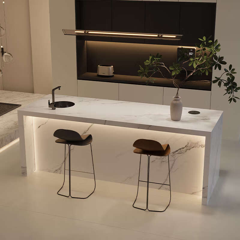 Yusenyi Qingping Bar Sideboard Partition Dining Table Integrated Open Kitchen Household With Sink Separate Middle Counter Stylish All-Rock Model 1.4 Meter Rock Slab Island Table (Socket Storage)