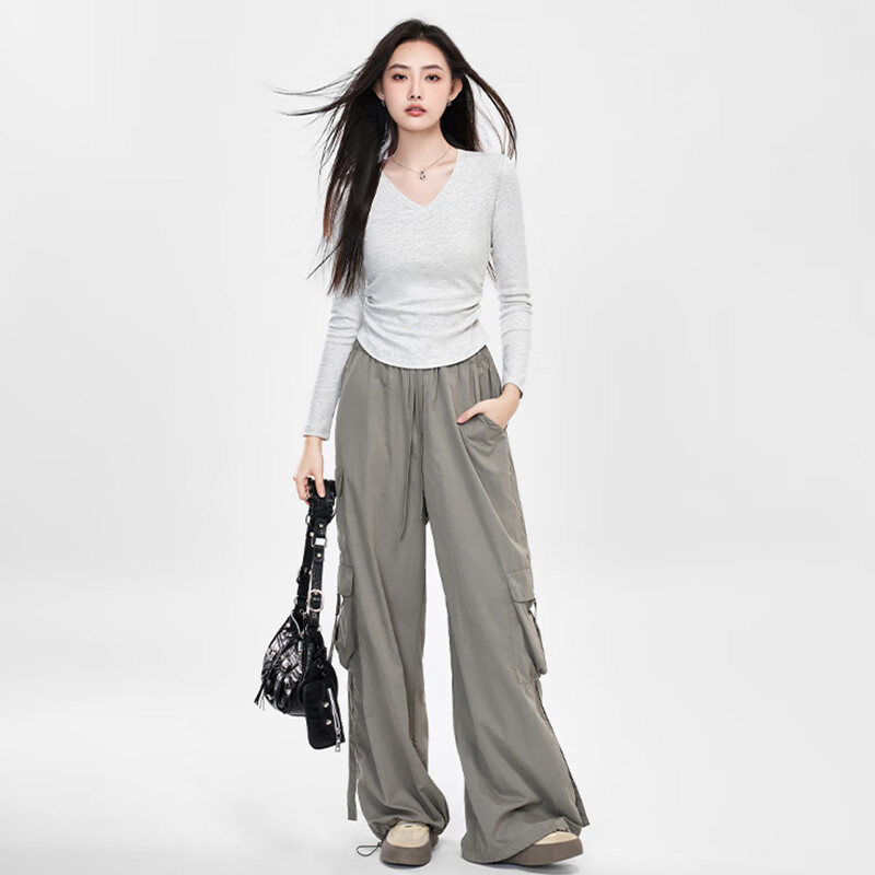 NOMENOMe long-sleeved t-shirt women's new V-neck pleated inner t-shirt slim right shoulder bottoming shirt white M