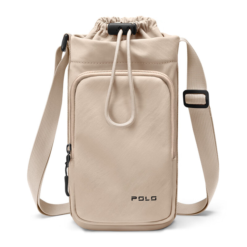 POLO lightweight single shoulder crossbody bag for men and women daily commuting mobile phone bag portable water cup bag cycling sports small shoulder bag apricot color