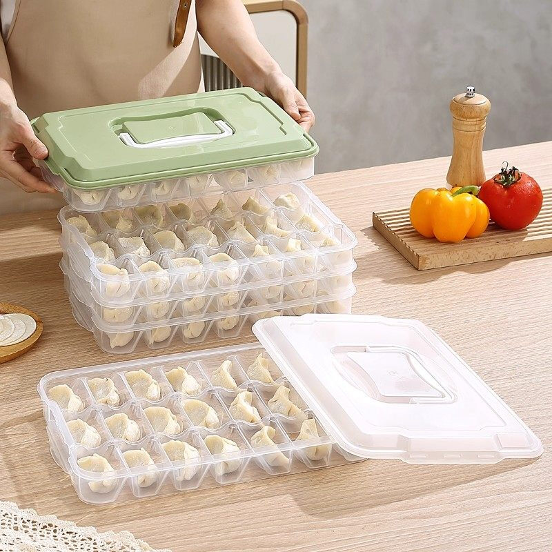 Jingxiang Dumpling Box Storage Box Frozen Fresh Box Refrigerator Special Food Quick Frozen Dumplings and Wontons Organizing Artifact Upgraded and Thickened Pink - 1 Layer 1 Cover 18 Grids