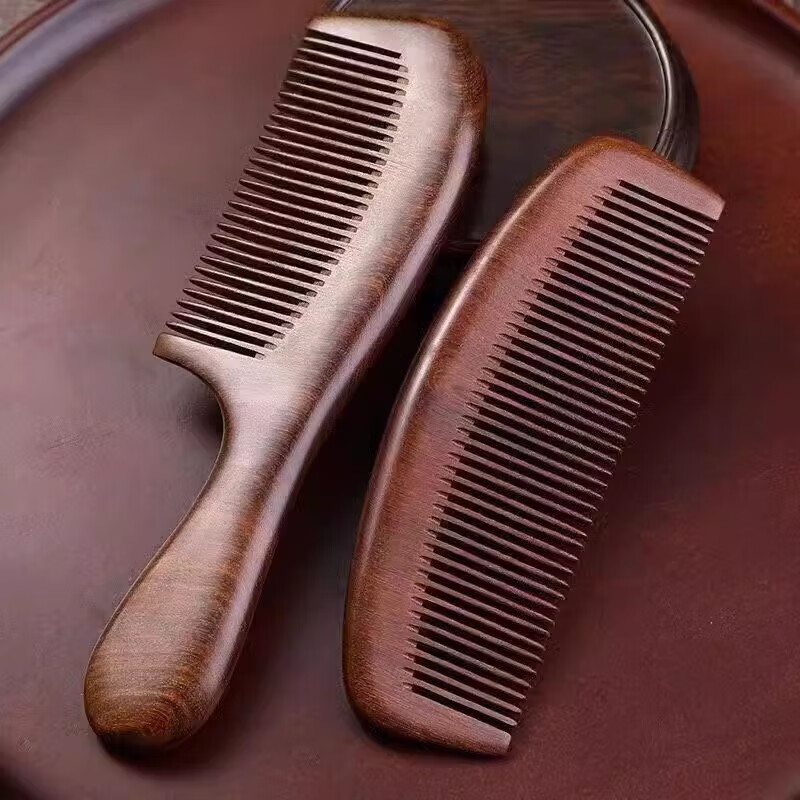 Natural sandalwood comb genuine solid wood household peach wood long hair men and women special electrostatic hair loss prevention natural sandalwood comb - monthly comb thin ruler - 15.5cm 1