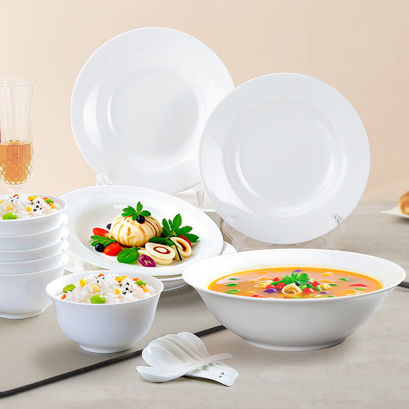 Sky Top bowls and plates ceramic tableware set bone china pure white household housewarming gift box packaging 6 servings 28 pieces