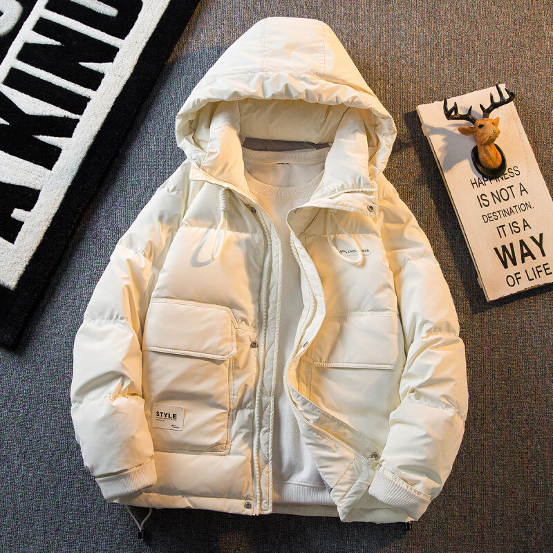 Playboy American retro down jacket men's winter ins-sense men's light and warm bread jacket off-white M