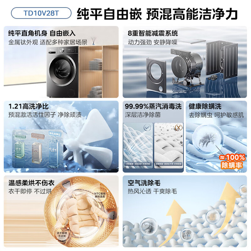 Little Swan (LittleSwan) drum washing machine fully automatic state subsidy household 10/12 kg single wash/with drying all-in-one washing and drying machine down jacket washing first-level energy efficiency trade-in 10 kg with drying V28T|flat screen free embedded +1.21 wash ratio