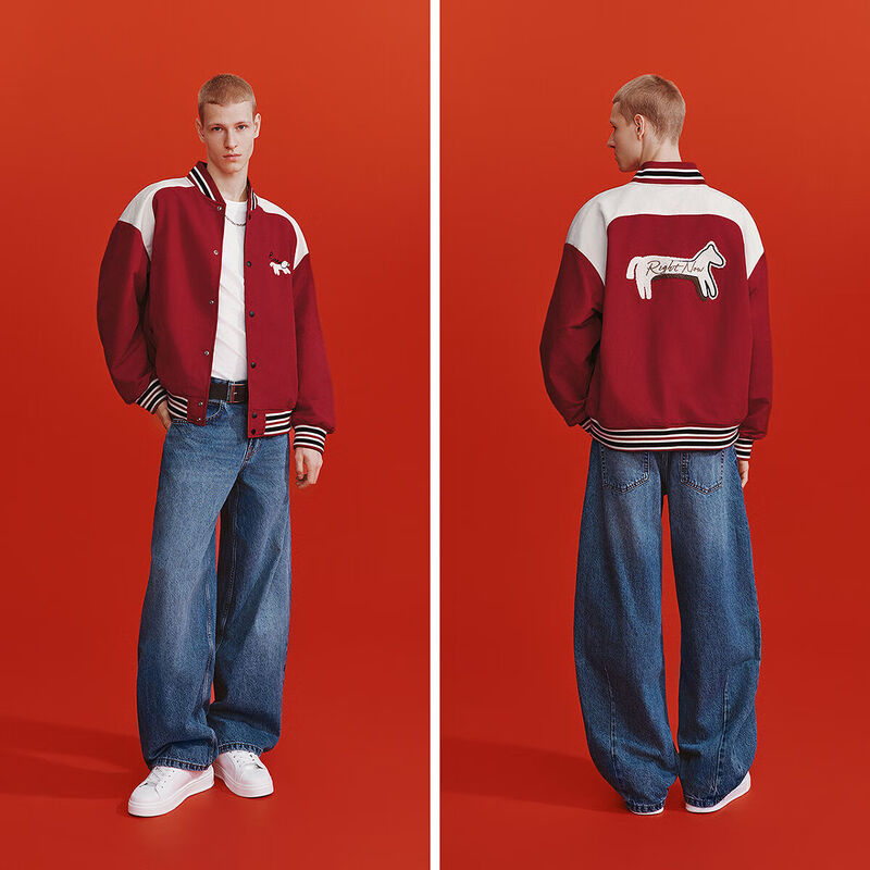 Semir New Year Qiji Red丨Coat Men's 26 Spring Three-proof Embroidered Splicing Top Loose Casual Baseball Jacket Red