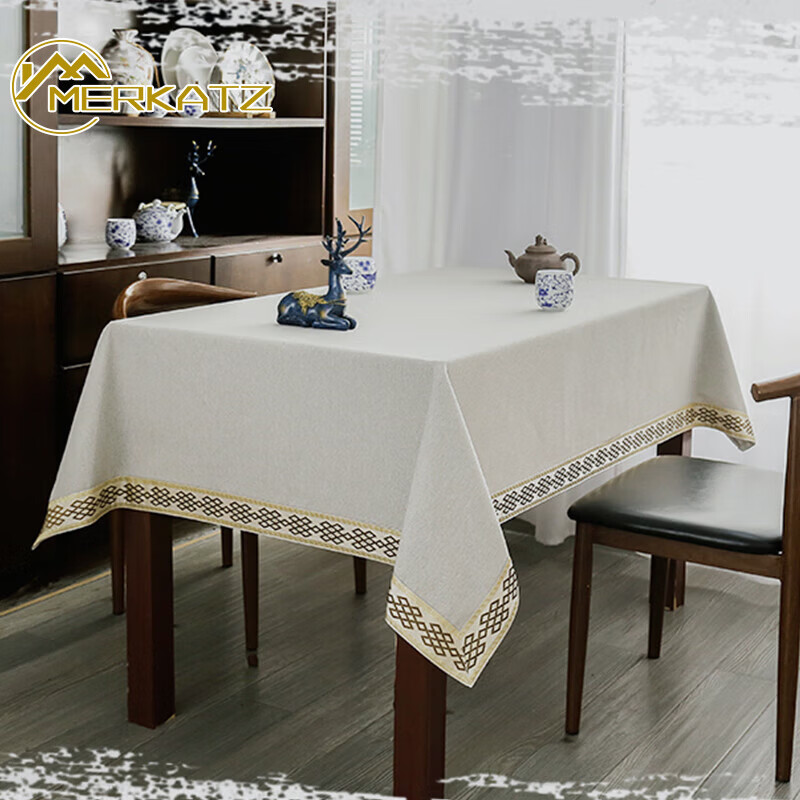 Melkatz thick square tablecloth fabric new Chinese rectangular coffee table tablecloth cotton and linen style conference room tablecloth high-end matcha color thick light luxury (dark) 120cm*170cm rectangular tablecloth