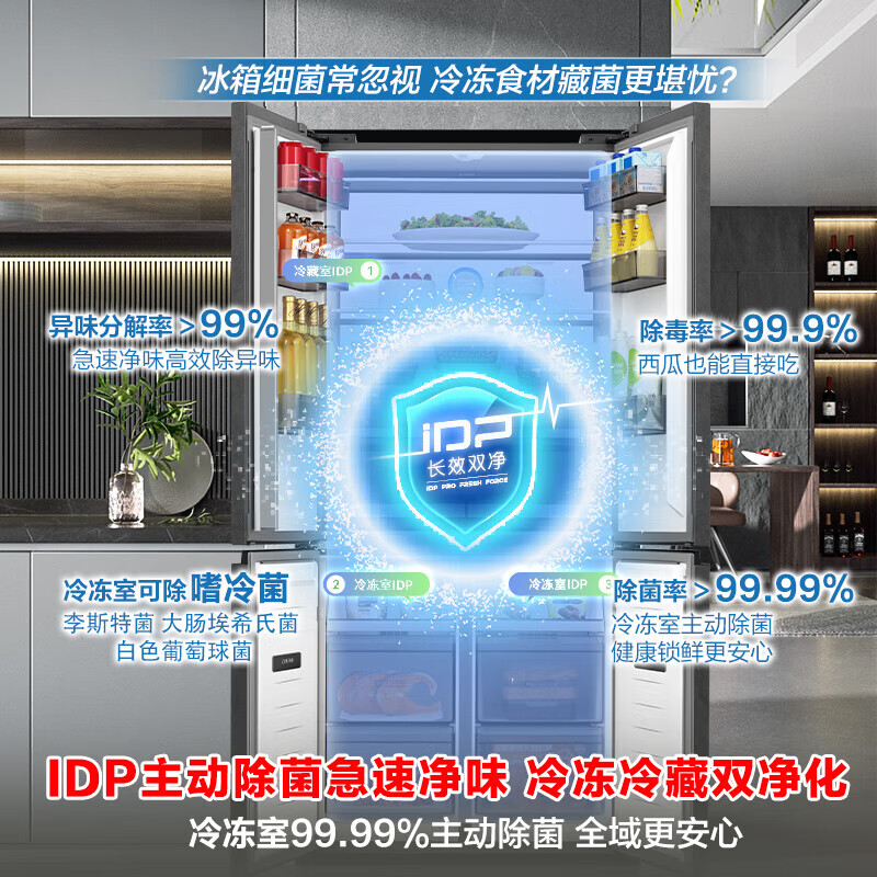 Rongsheng 509 liters double clean side-by-side door cross four-door ultra-thin zero-embedded household refrigerator first-class energy efficiency air-cooled frost-free bottom heat dissipation large capacity active sterilization 509 liters gray +-31 ice-blocked fresh +5~-20 wide area