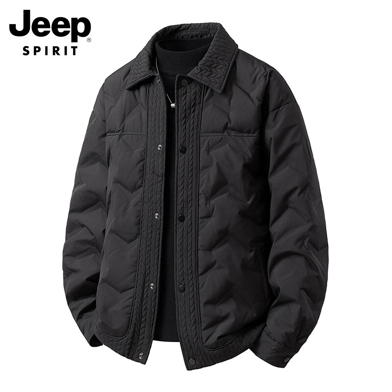 JEEP SPIRIT Jeep Wheat Splicing Down Jacket Men's Winter Trendy Jacket Men's Jacket Warm Top Black XL