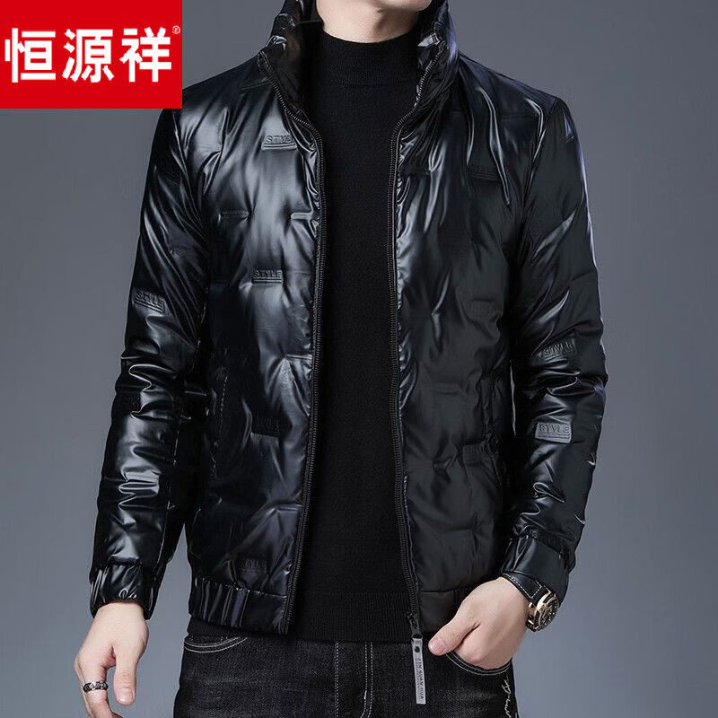Hengyuanxiang glossy thickened winter down jacket men's short style new youth warm men's jacket BOSS-SW05-black-stand-up collar glossy 3XL 190/104A recommended 190-210 catties