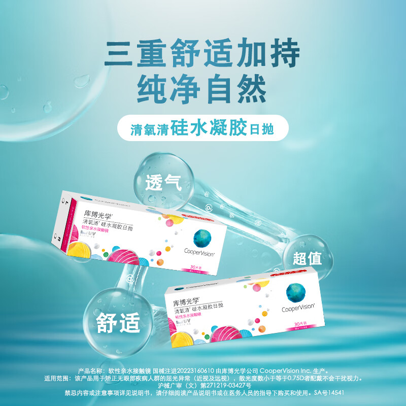 Cooper Optical Oxygen Clear Imported Transparent Contact Lenses Silicone Hydrogel Daily Disposable 30 Pieces 500 Degrees