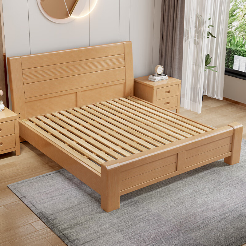 Laishda Nordic beech solid wood bed modern simple double bed home master bedroom wedding bed D8311# 1.5 meter frame bed