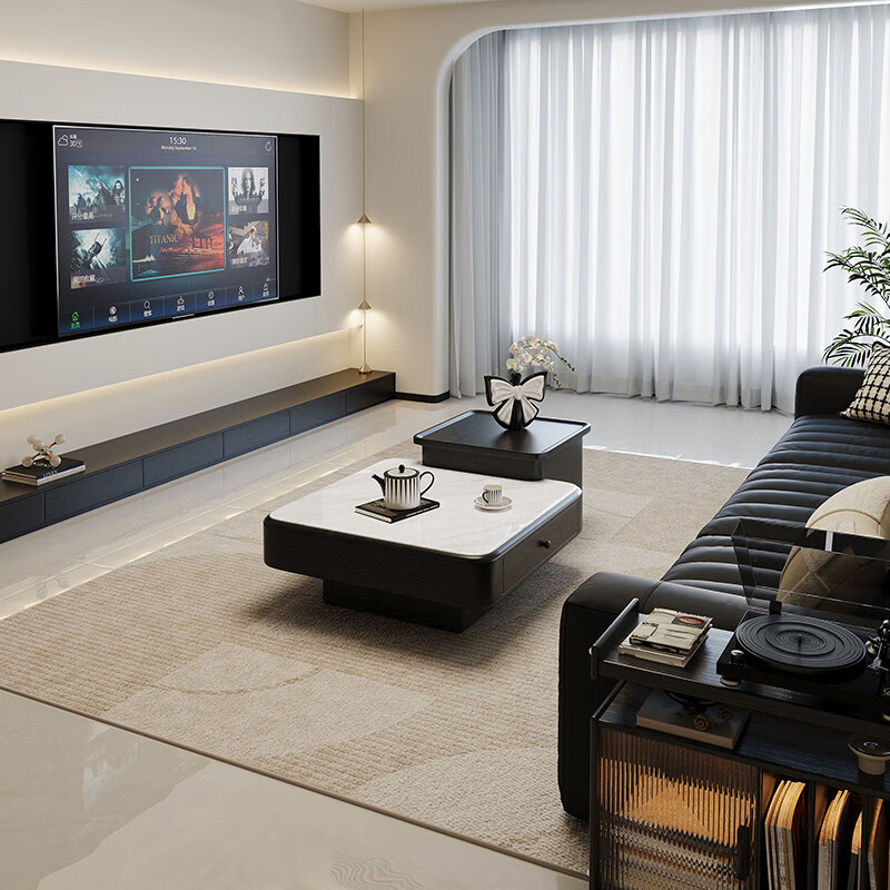 Italian minimalist coffee table light luxury high-end sofa living room household small apartment round marble liftable new style 120cm round lift coffee table black