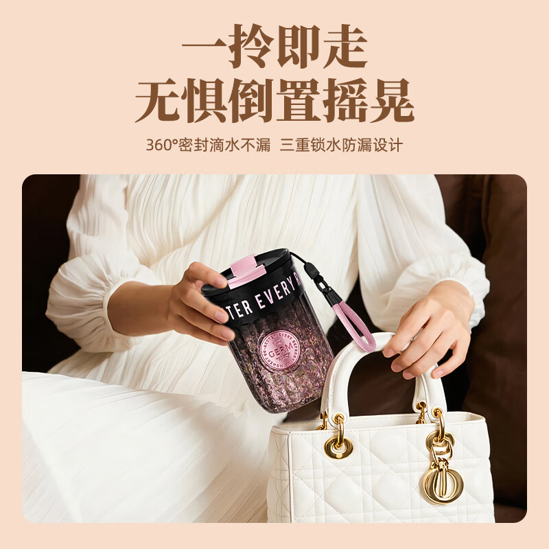 Germ badge pure titanium thermos cup women's double drinking straw coffee cup Teacher's Day gift water cup titanium cup 400ML gold thread