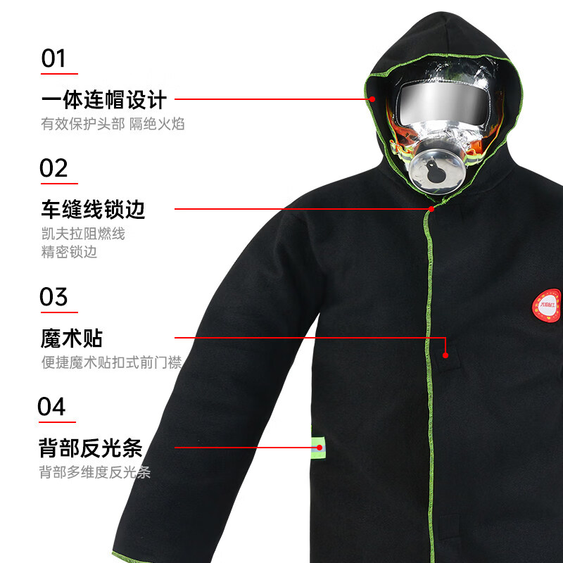 Flame Warrior Carbon Fiber Emergency Fire Resistant Clothing Firefighting Household Fire Blanket Cloak Clothes Fire Escape Equipment Carbon Fiber Fire Resistant Suit + National Standard Respirator
