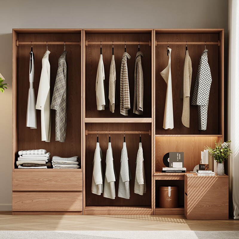 He Jiajiang solid wood wardrobe minimalist household large wardrobe door-to-door installation storage locker furniture 1.6 meters long * 2.4 meters high / two-door wardrobe + two-door wardrobe