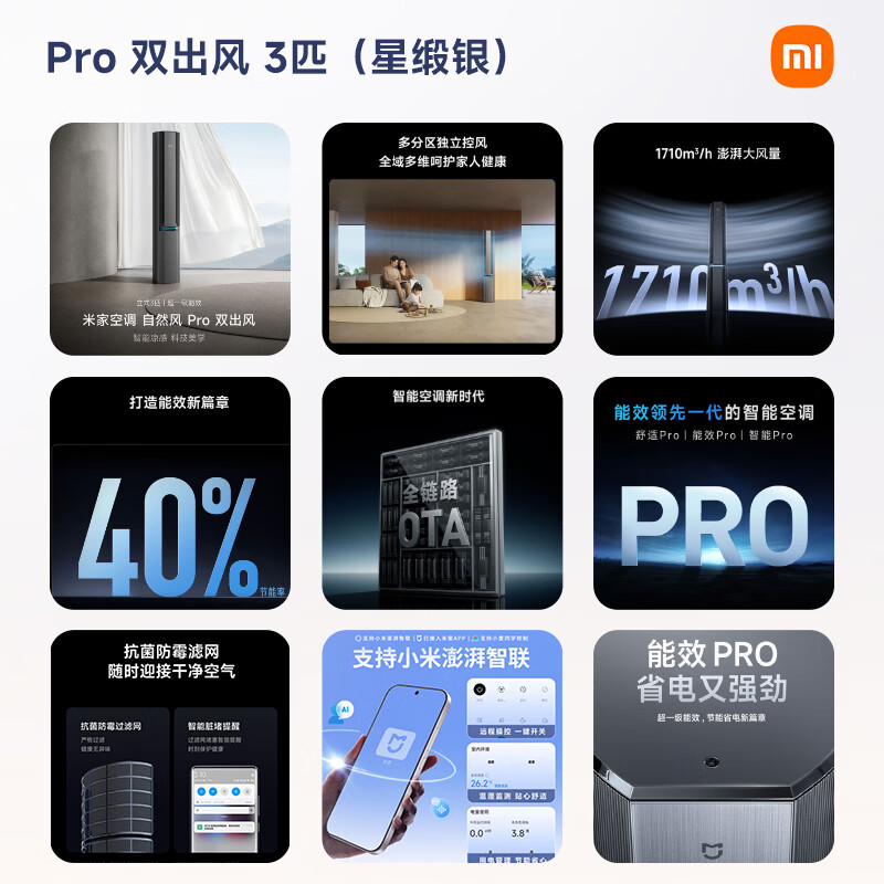 Xiaomi Mijia Air Conditioner Dual Air Outlet Pro 3 HP Super Level 1 Energy Efficiency Four Zones Independent Air Supply Vertical Cabinet 72LW-NA11/M1A1 Ten Year Warranty