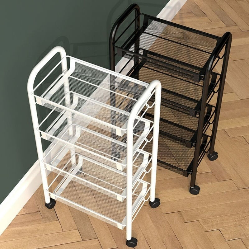 Fantasy kitchen rack floor-standing multi-layer storage rack bathroom toilet bedroom storage removable trolley storage rack 3-layer standard plastic white with hook wheel