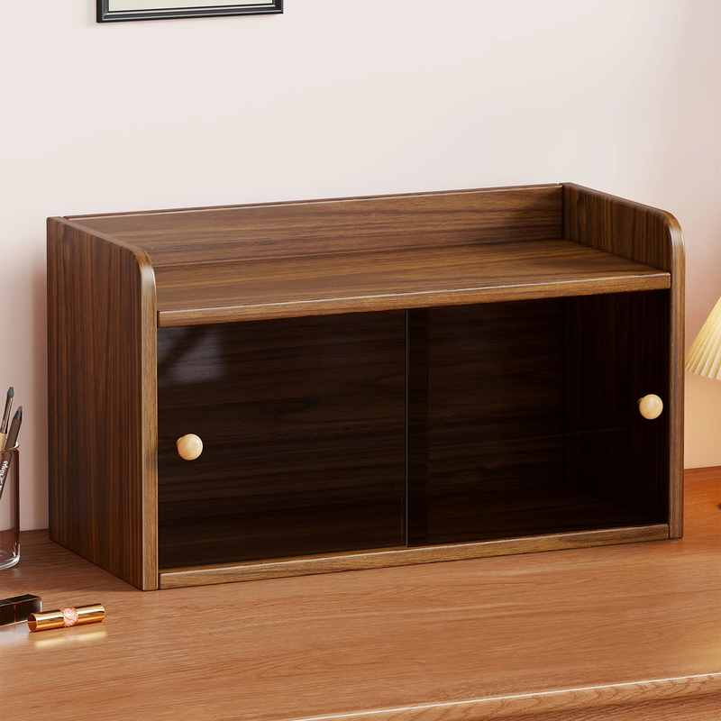 Aomingyuan desktop storage rack water cup storage cabinet dining table countertop tea set dustproof cup holder dining table high-end side cabinet walnut-single layer-black tea door