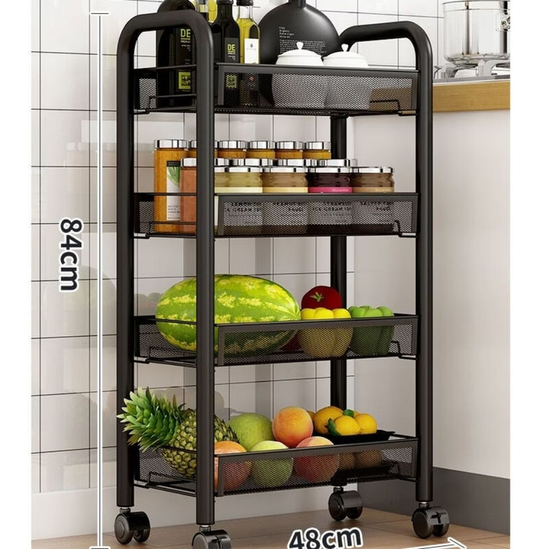 Fantasy kitchen rack floor-standing multi-layer storage rack bathroom toilet bedroom storage removable trolley storage rack 3-layer standard plastic white with hook wheel
