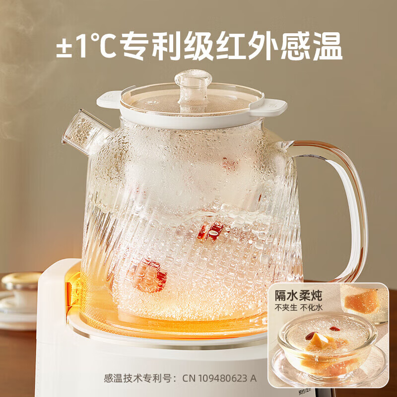 Bear Health Kettle Kettle Constant Temperature Tea Kettle Multi-level Insulation Boil Water Stew Kettle All-in-one Multifunctional Electric Kettle Flower Teapot Office Glass Boil Water Health Kettle 0 Glue YSH-E12S2 All-glass Kettle Body Equipped with Filter Stew Cup 1.2L