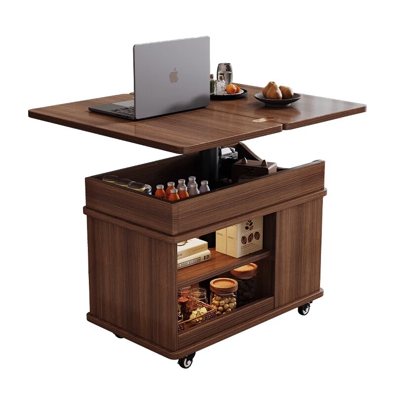 Jingxi Selection Solid Wood Folding Lift Coffee Table Small Apartment Living Room Sofa Side Cabinet Side Table Multi-Function Tea Table Walnut Color