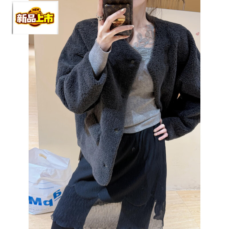 Chu Jing French gray lace splicing knitted bottoming shirt for women in autumn and winter, light and luxurious inner wear, beautiful temperament, gray, very beautiful early autumn outfit/unique and beautiful/women's clothing 2025 new style M 95-105 pounds