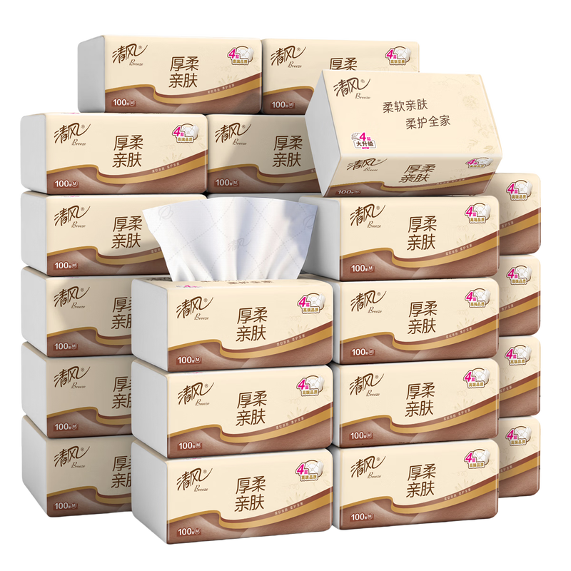 Qingfeng Li Yunrui's same style tissue paper thick and soft logs 4 layers 100 sheets * 24 packs M size paper towels toilet paper full box
