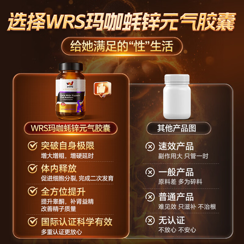 WRS Maca Oyster Zinc Vitality Capsule Men's Health Testosterone Aphrodisiac Delayed Long-lasting Impotence Premature Ejaculation Imported from Germany 1 bottle Trial Pack Activates Combat Power