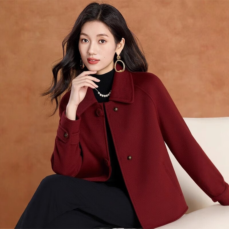 Kebel high-end national style wool coat for women 2025 new autumn and winter double-sided woolen temperament slim and small coat M