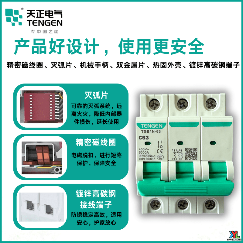 Tianzheng Electric small circuit breaker-63 household protection circuit breaker 63a32a Xiangyun DZ47 air switch C type TGB1N-63_2P_C type 10A