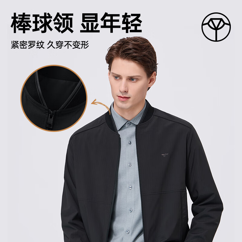 Septwolves non-deformable jacket men's fashion baseball collar jacquard men's jacket black L