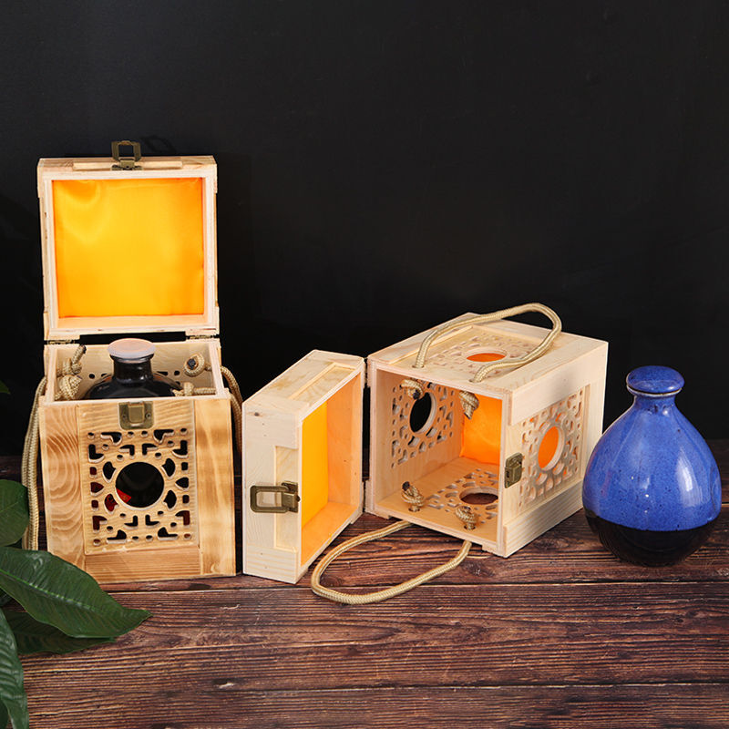 Fantasy liquor wooden box packaging wine jar wooden box packaging box one pound two pounds three pounds five pounds carved blank wine box wooden box box one pound one jar not sold wine jar original color diameter 11x height 16
