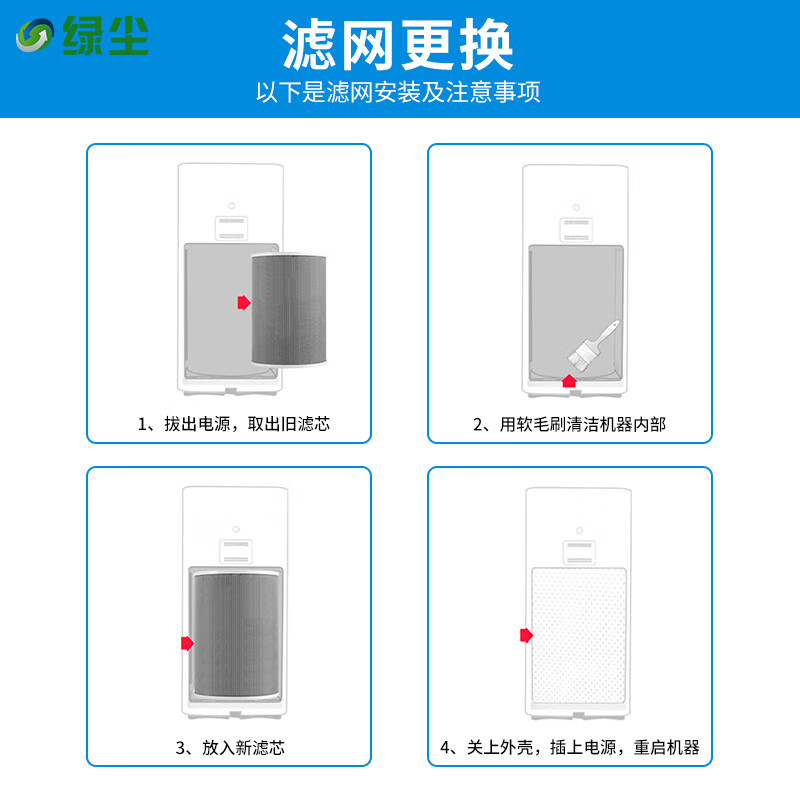 Green dust is suitable for Xiaomi Mijia (MI) air purifier filter element 4pro/AC-M15-SC/5S/AC-M24-SC purifier filter element to remove aldehyde, remove haze and remove odor
