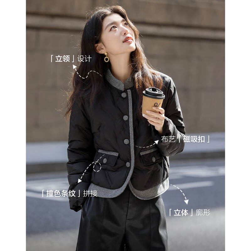 Demana combines lightness and warmth, winter 90 duck down Korean-style stand-up collar fabric magnetic buckle three-layer craft women's down jacket