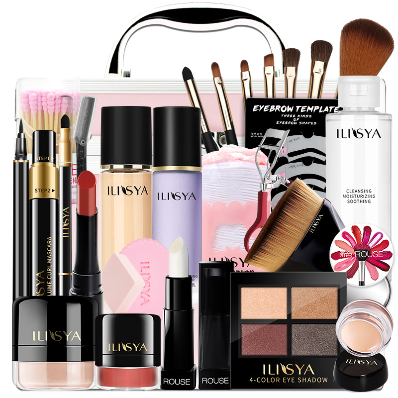 ILISYA Birthday Gift 28 Pieces Soft Color Makeup Set Cosmetics Complete Beginner Beauty Makeup Pink Makeup Box