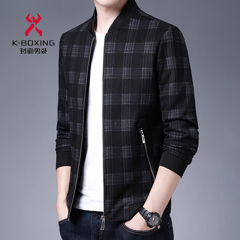 KBXNG Jinba new short jacket autumn long-sleeved zipper cardigan men's baseball collar solid color casual top trend 8861 gray plus velvet M 170