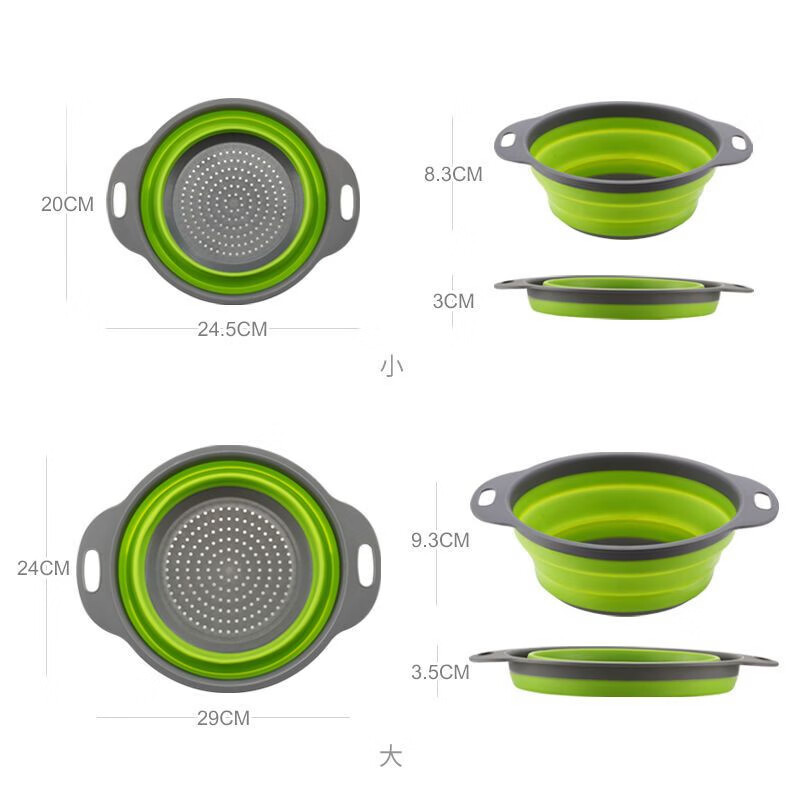 Yusenyi Foldable Wash Basin Drain Basket Wash Basket Fruit Basket Telescopic Basket Basin Household Wash Drain Fruit Plate Green (Large + Small)