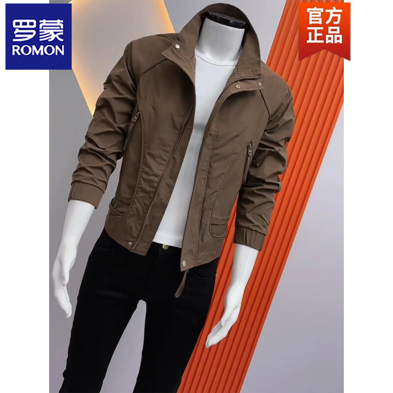 ROMON Men's Jacket Spring and Autumn New Fashion Korean Style Slim Stand Collar Short Casual Versatile Handsome Thin Top Off-White 5XL Recommended 175-190 catties